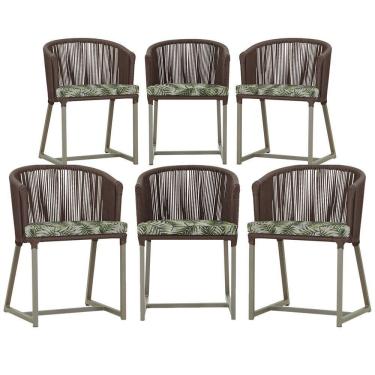 Imagem de 6 Cadeiras De Jantar Noronha Fendi Corda Náutica E5 Trama Marrom