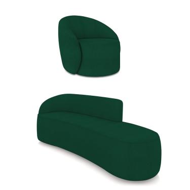 Imagem de Sofá 4 Lugares Orgânico 220cm Morgan e Poltrona Lua Bouclê Verde D03 - D'Rossi