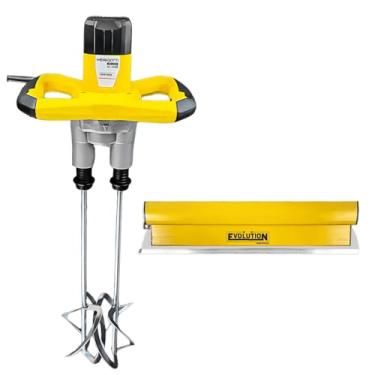 Imagem de Misturador Elétrico 1800W 127v Menegotti + Desempenadeira 60cm Berox Evolution P/Tinta, Massa Corrida, Argamassa, Kit Profissional Pedreiro Pintor - Amarelo