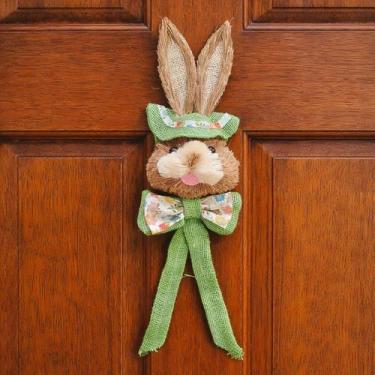 Imagem de Pendente Cabeça Coelho Com Laço Decoração De Páscoa Em Palha - Genéric