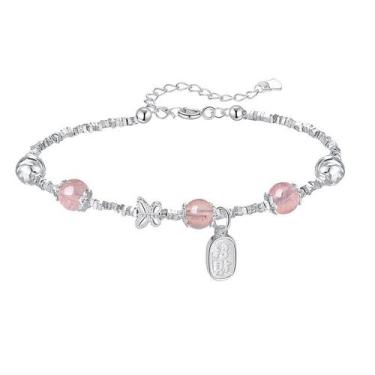 Imagem de Pulseira de prata esterlina 925 com contas de quartzo e morango - yiwe