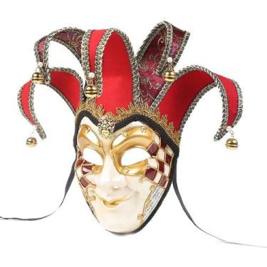 Imagem de Máscara Venetian Jester vermelha e dourada Harlequin Design - yiweisai