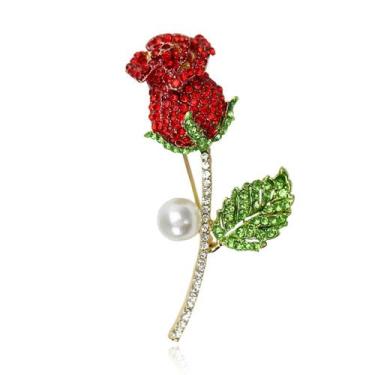 Imagem de Broche Elegant Rose com strass de cristal para mulheres - Yiweisai