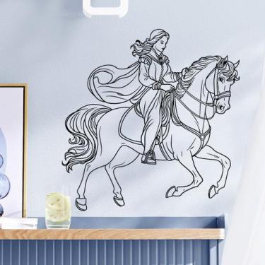 Imagem de Adesivo de parede Elegant Horseback Rider Line Art PVC 29,5 x 29,5 cm 