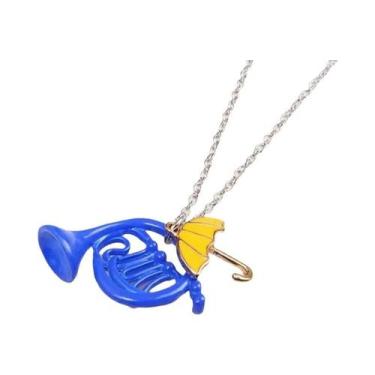 Imagem de Colar Com Pingente De Trompa Francesa Azul E Guarda-Chuva Amarelo Para