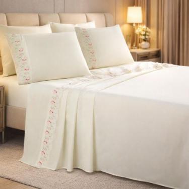Imagem de Conjunto Cama Casal King Size Solene 04 Pç Bordado 300 Fios FIORELLE C