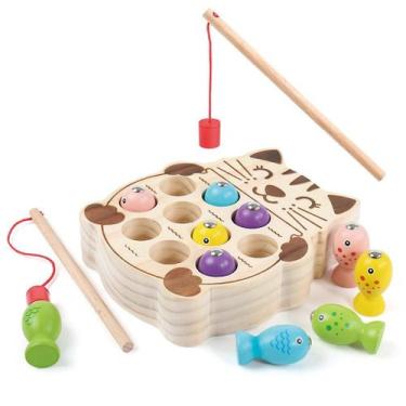 Imagem de Puzzle Toy Kids Wooden Montessori Magnetic Kitten Fishing - Gloome Sto