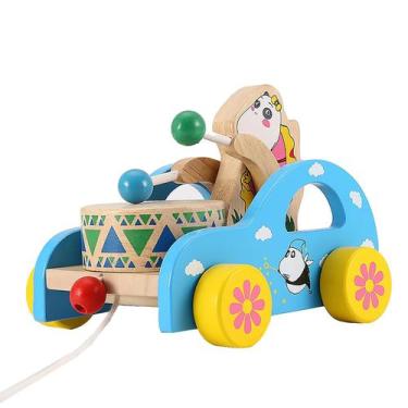 Imagem de Kids Pull Car Toy, desenhos animados, animais, carrinho de tambor, mad