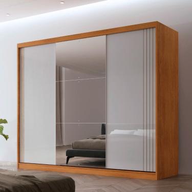 Imagem de Guarda Roupa Casal Connor MDF 3 Portas e 4 Gavetas 6 Prateleiras com Espelho Moderna Mobilia