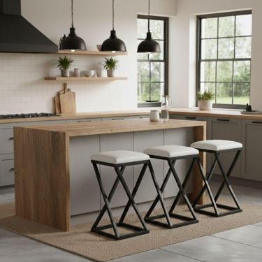 Imagem de Kit 3 Banco Banqueta 80 Cm Alta Bancada Gourmet Bistrô Corino Branco