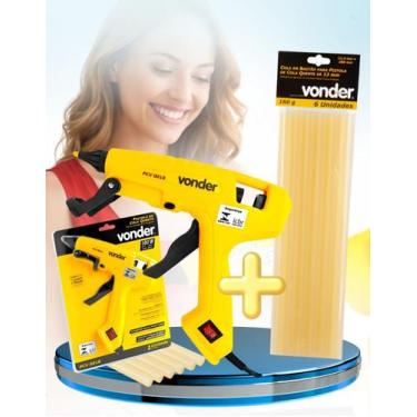 Imagem de Kit pistola de cola quente pcv0018 + cartela 6 bastões 12m - vonder