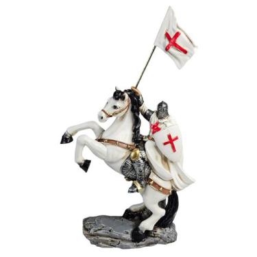 Imagem de Estátua Decorativa o Cavaleiro Templário Com Bandeira Medieval Enfeite