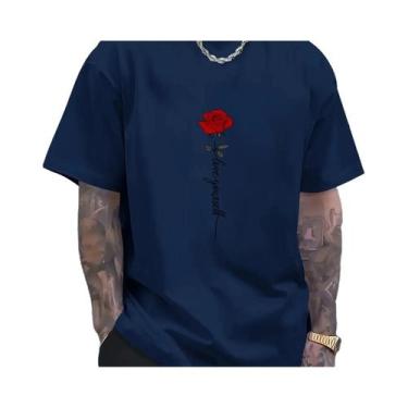 Imagem de Camiseta Casual De Verão Para Homens Com Estampa De Rosa Vermelha, Gol
