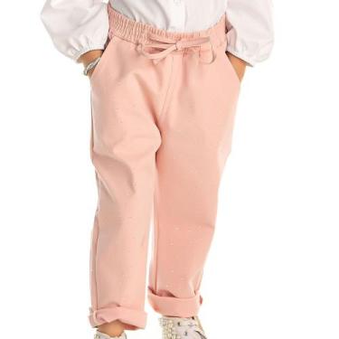 Imagem de Calça em Sarja  Infantil Feminina Rosa com Strass Gabriela Aquarela 24