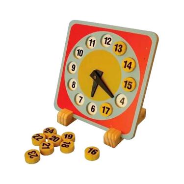 Imagem de Relógio Didático Educativo 240x240x6mm em MDF com Peças de Encaixe para Conversão das 24 Horas Sonho de Criança