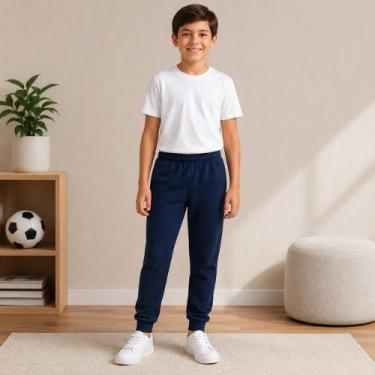 Imagem de Calça Jogger Infantil Menino Moletom Com Punho Rei Rex, 10, Azul