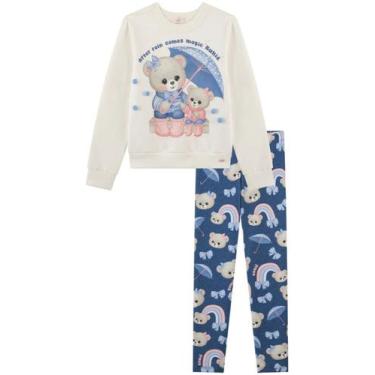 Imagem de Conjunto Menina Blusa Moletom e Legging Malha Térmica Kukiê, Off white
