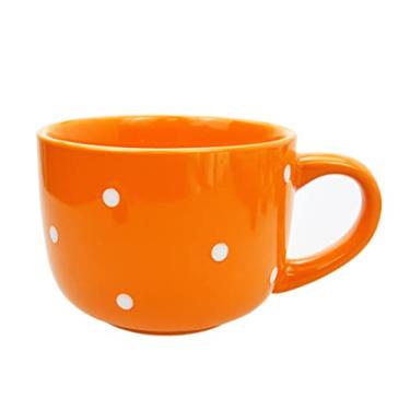Imagem de Caneca de café de cerâmica grande da Choold com bolinhas, xícara de leite, xícara de chá, tigela de sopa com alça para casal de 425 ml (colorida), Laranja, 15 ounce