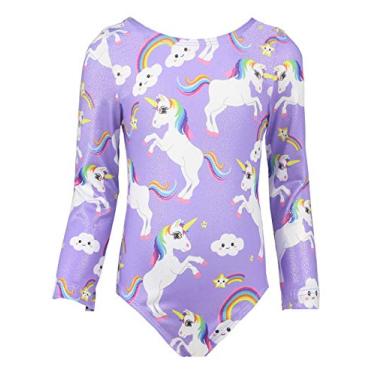 Imagem de Collant de ginástica Midout Tollder para meninas, chique, fofo, uma peça, biketard brilhante para crianças 2-9T, Purple-unicorn, 100(2-4Y)