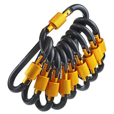 Imagem de IEBUOBO Pacote com 10 anéis de alumínio para chaveiros e trilhas, mosquetão, para caminhadas, acampamento, pesca e uso ao ar livre, clipes com portão de parafuso