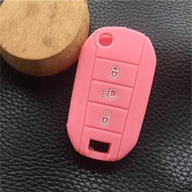 Imagem de CSHU Porta-chaves da capa do carro Porta-chaves Porta-chaves porta-chaves, adequado para Citroen C4L CACTUS C5 C3 C6 C8 Picasso Xsara Peugeot 3008 308 RCZ 508 408 2008, rosa