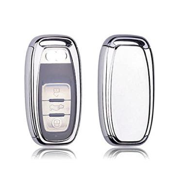 Imagem de CSHU TPU Car Key Case Cover Keychain Ring Key Bag, apto para Audi A1 A3 A4 A5 A6 A7 A8 Quattro Q3 Q5 Q7 2009 2010 2011 2012 2013 2014 2015, prata