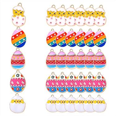 Imagem de 30 peças, pingentes de Páscoa, esmaltados, strass, ovo, de Páscoa, para fazer joias, pingentes coloridos, fofos, para colar, pulseira, brincos, artesanato DIY, Metal, não sei