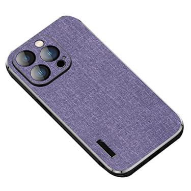 Imagem de Capa fina para iPhone 14/14 Pro/14 Plus/14 Pro Max, proteção de lente anti-riscos padrão de pano elegante TPU macio bumper capa protetora de telefone à prova de choque, roxa, 14 pro 6,1 polegadas