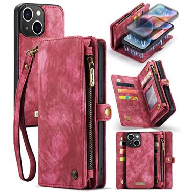 Imagem de ZORSOME Capa carteira para iPhone 14,2 em 1 destacável de couro premium PU com 8 compartimentos para cartões, bolsa magnética com zíper, alça de pulso para mulheres, homens e meninas, vermelha