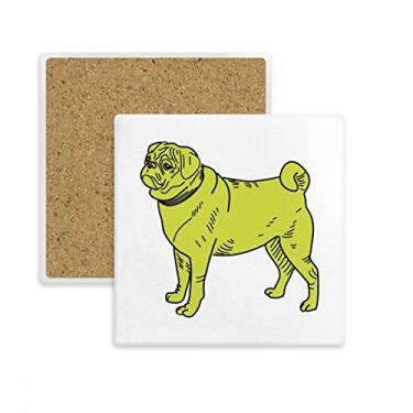 Imagem de Amarelo desenho de cachorro ilustração padrão quadrado porta-copos tapete caneca suporte subplaca pedra isolante