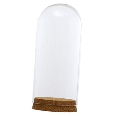 Imagem de joyMerit Tampa de redoma de vidro transparente para suculentas terrários com base de cortiça de madeira - 8 x 18 cm