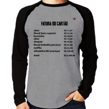 Imagem de Camiseta Raglan Fatura Do Cartão Manga Longa - Foca Na Moda