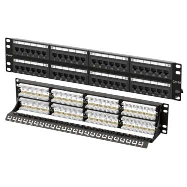 Imagem de FGB Patch Panel Cat6A de 10 Gbps, Patch Panel Ethernet RJ45 de 48 portas para montagem em rack de 19 polegadas ou montagem na parede, painel de rede 2U para redes Gigabit