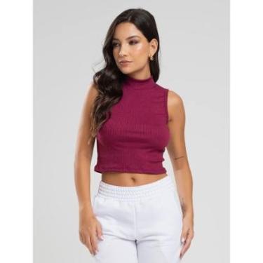 Imagem de Cropped Básico Regata Canelado Gola Alta Moda Casual Feminina-Feminino