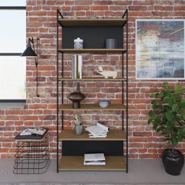 Imagem de Estante com 6 Prateleiras 186cm X 80cm X 33cm com Fundo Yon Vermont Oak/Preta