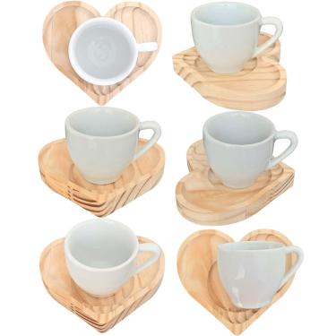 Imagem de Jogo 6 xícaras café expresso 75ml Porcelana c/ pires coração