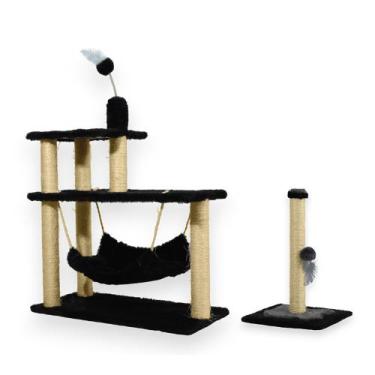 Imagem de Arranhador Para Gatos 3 Plataformas Rede E Brinquedos Poste P Torre Si