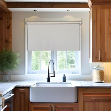 Imagem de Persiana Rolo Tecido Tela Solar Creme 140 (L) x 160 (A) cm Screen Translúcida C/ Kit Instalação