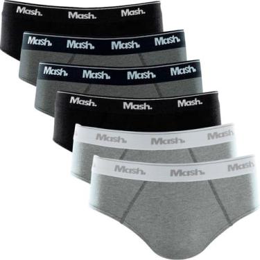 Imagem de  Kit com 6 Cuecas Slip Mash Algodão Cotton Masculinas, Preto, Cinza, P