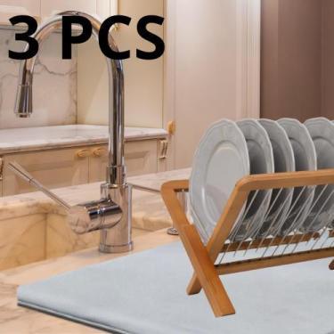 Imagem de 3 Peças, Base para Escorredor de Louça, 70x50cm, Branco, Alta Absorção