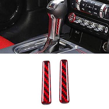 Imagem de YAMUDA Compatível com 2 peças de adesivos de fibra de carbono adesivo de decoração de interiores para Ford Mustang 2015 2016 2017 2018 2019 2020 2021 (vermelho)