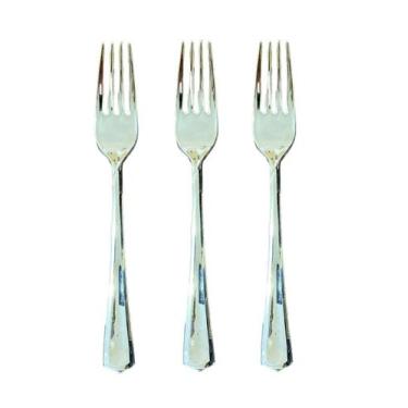 Imagem de Garfos Refeição Descartáveis Luxo Plástico Prata 18cm-100un - Blook