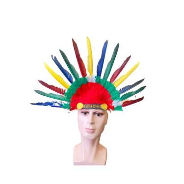 Imagem de Kit  3un Fantasias Cocar Índio Colorido Carnaval com penas - Lynx prod
