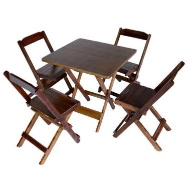 Imagem de jogo de mesa com 4 cadeiras dobráveis - Estilo Rustico - cor café - Ma