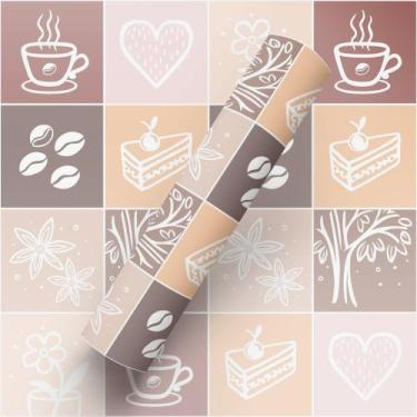 Imagem de Papel de Parede Adesivo Tema Café Doce Nude E Bege Cozinha - BAZAR DOS