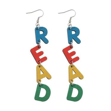 Imagem de Brincos fofos para professores de giz de cera para mulheres e meninas feitos à mão livro de lápis engraçados brincos pendentes de gota de madeira arco-íris leves brincos de leitura de acrílico