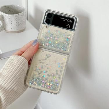Imagem de Para Samsung Galaxy Z Flip 3 4 5 Glitter Quicksand Case para Samsung Galaxy ZFlip3 Z flip ZFlip 4 Coração Colorido Capa, Transparente, para Samsung Z Flip 4