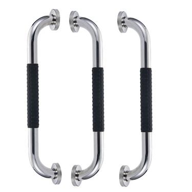 Imagem de Barra de Apoio 30cm Inox Kit 3 unidades Superficie Antiderrapante Idoso Cadeirante Gestante Criança Casa Banheiro Acessibilidade