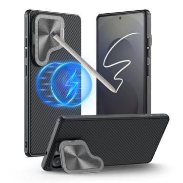 Imagem de Nillkin Capa para Samsung Galaxy S25 Ultra com capa para câmera, [compatível com MagSafe] [Suporte de metal ajustável] Fina à prova de choque para Galaxy S25 Ultra Magnetic Case (2025), preta