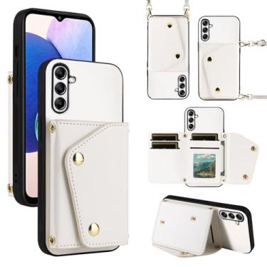 Imagem de Dibosom Capa carteira de luxo para Samsung Galaxy A05s/A05 com bolsa fina e fina e alça de ombro, suporte de cartão de crédito de couro PU acessórios para celular Ao5s Ao5 A 05s 05 feminino branco